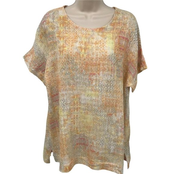 J. Jill Womens Short Sleeves Linen Blend Multicolor Pullover Blouse Top XS/PS - Picture 1 of 8